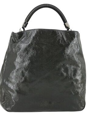 SAINT LAURENT Shoulder Bag Enamel Khaki Silver Auth